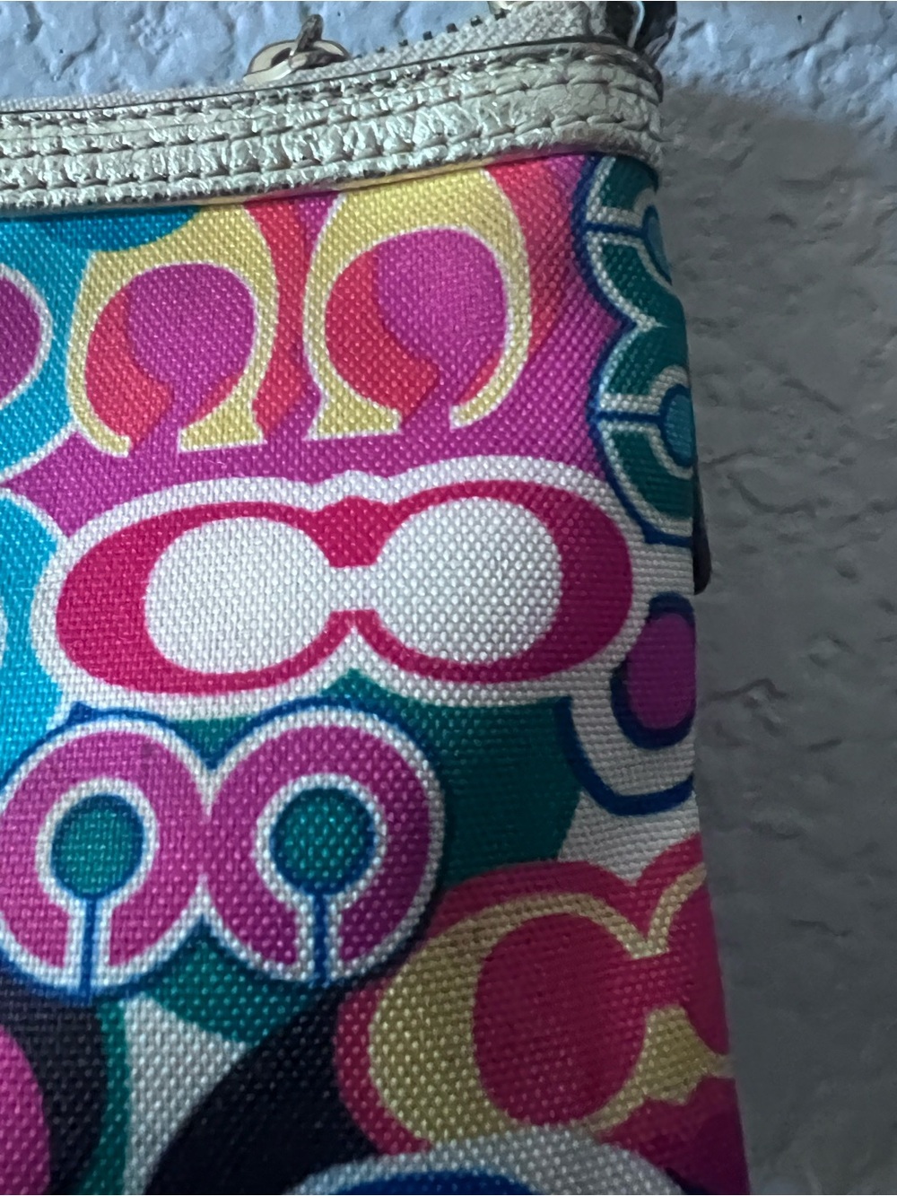 Coach Pop of Mini Poppy Multicolor Logo Wristlet Metallic Gold Trim - Picture 13 of 14